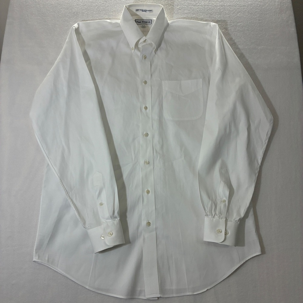 Paul Fredrick Button Up Shirt Mens 16-37 White Cotton Pinpoint Long Sleeve